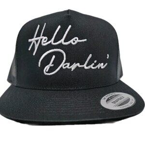 Hello Darlin Mesh Snapback Direct Embroidered Trucker Hat Cap Black